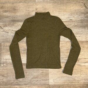 Forever 21 Olive Green Ribbed Long Sleeve Turtleneck Sweater Top Medium